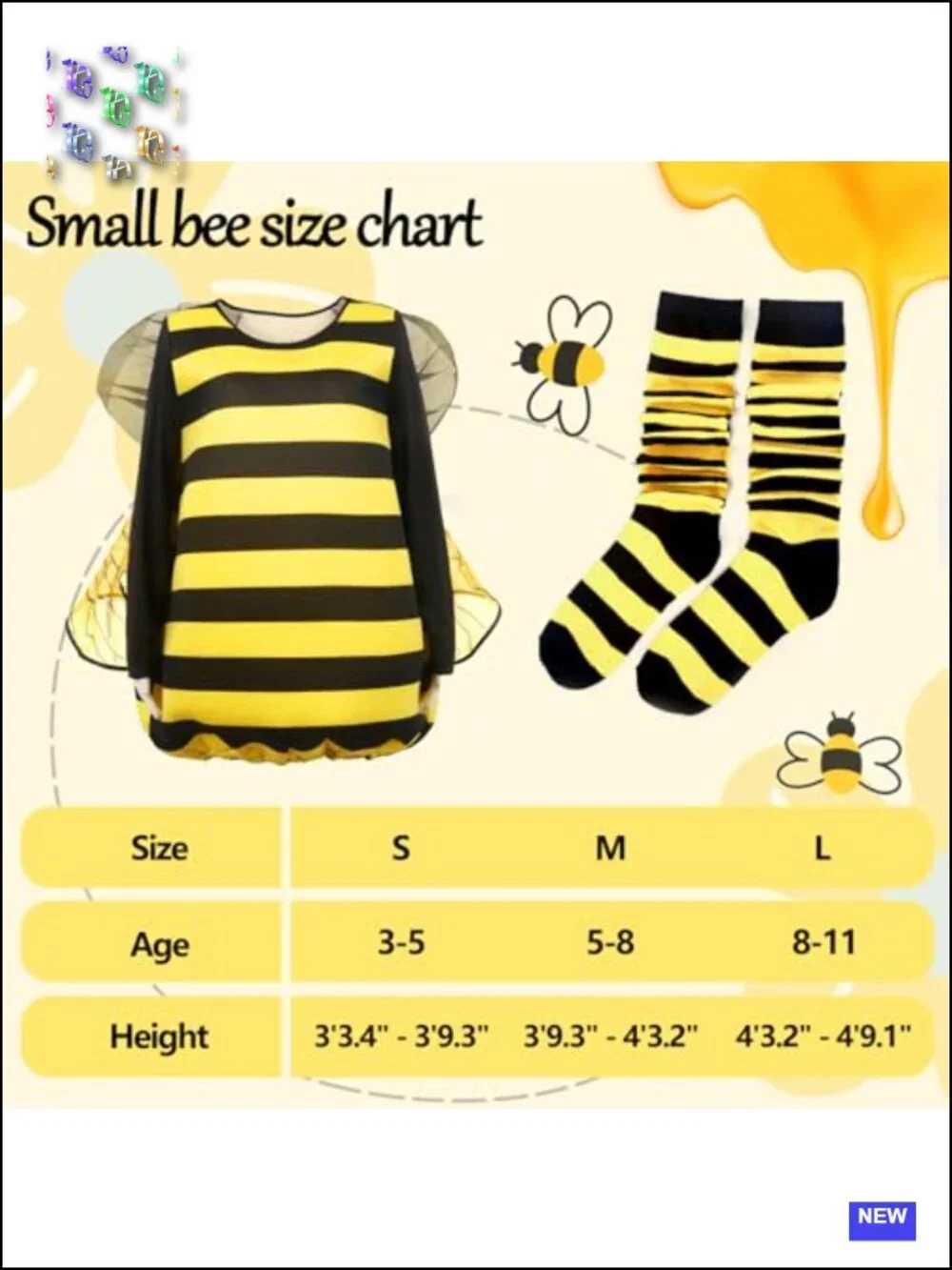 Kids Halloween Bumble Bee Costume with Wings and Headband, Zipper Closure